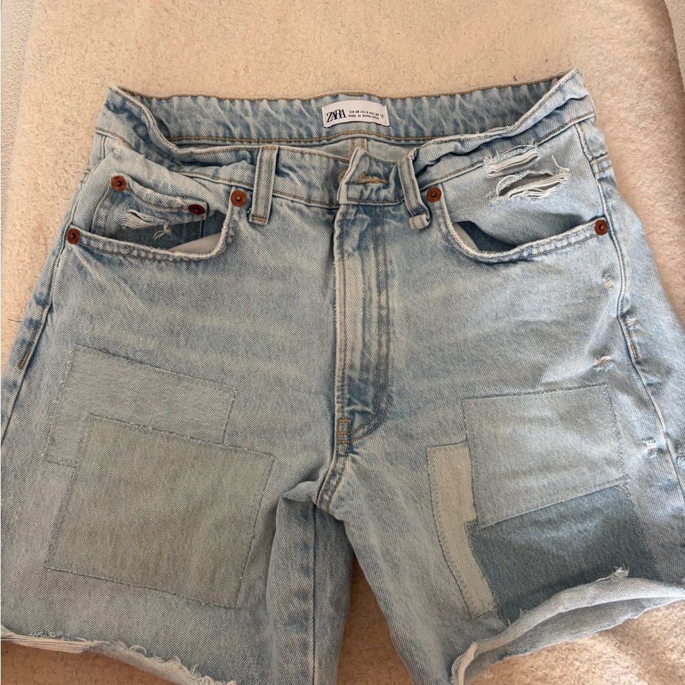 Zara Faded Blue Denim Shorts